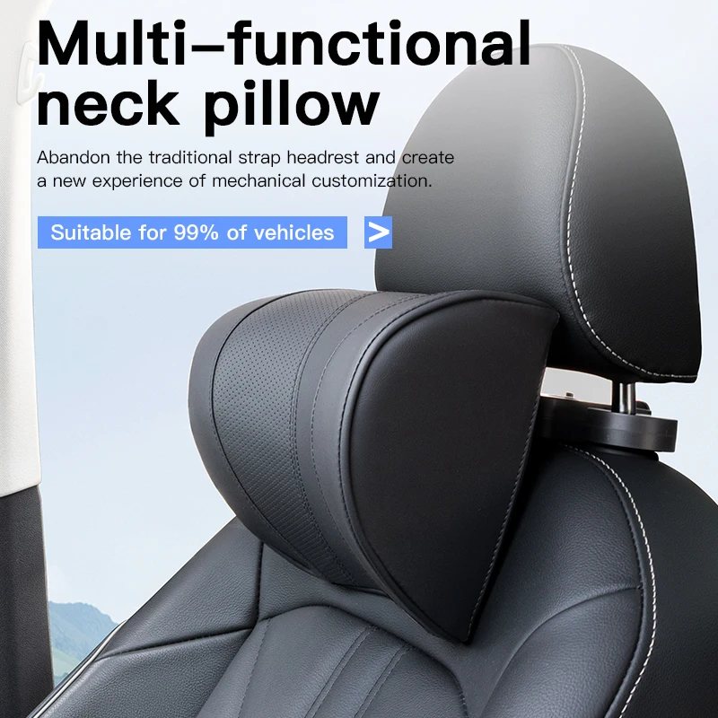 Cojín de cuero para reposacabezas de asiento de coche, almohada multifunción de espuma viscoelástica para el cuello del coche, almohada ajustable para reposacabezas del coche, accesorios para automóvil