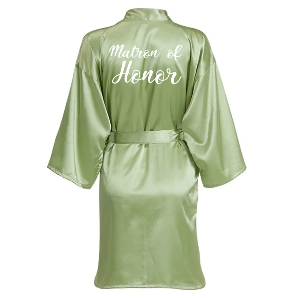 Sage Green Satin Kimono with Team Bride Embroidery