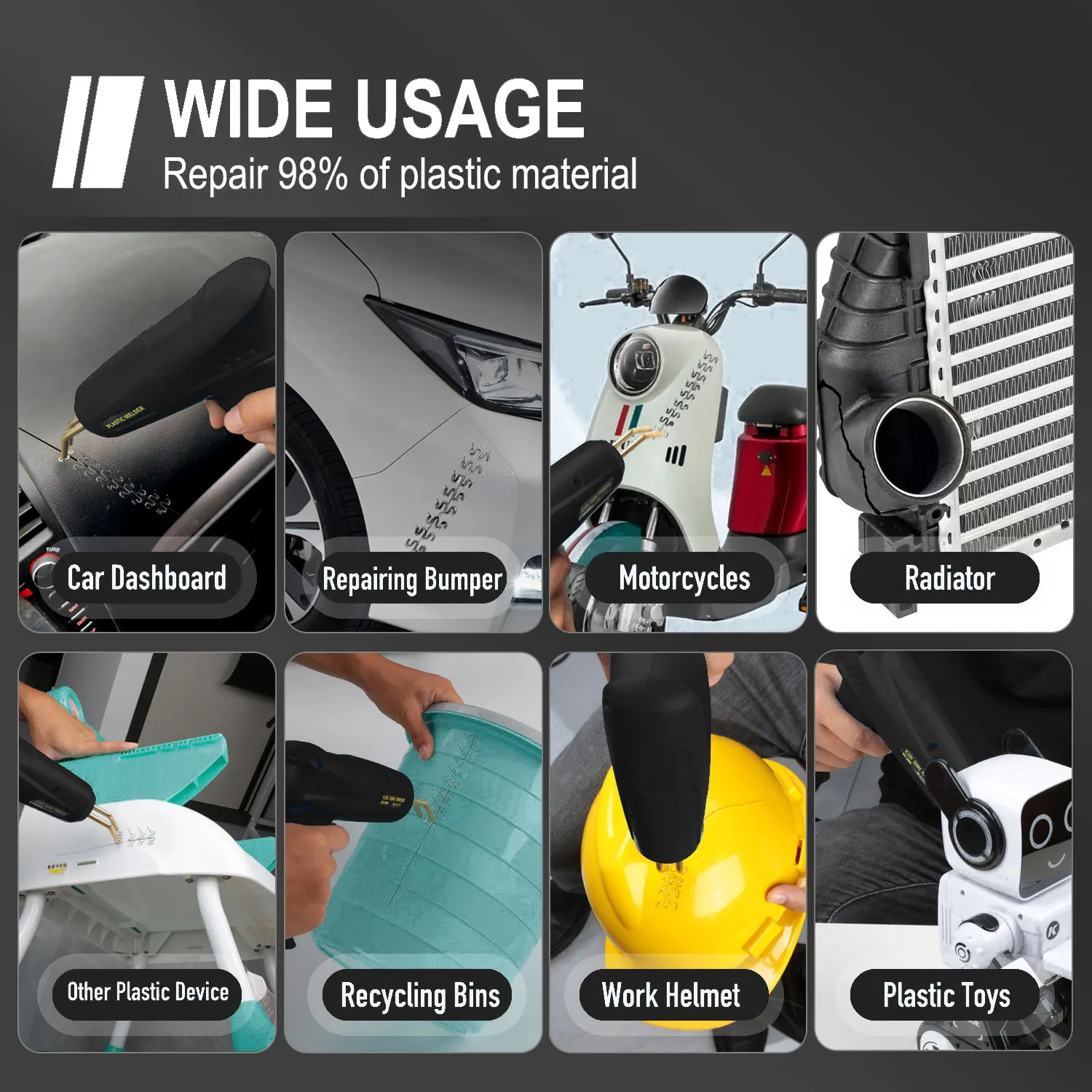 200W Hot Welding Machine Repair Auto Body Bumper Plastic crack Tool Kit With Welding Nail 2 in 1 Plastic Welder Gun 6