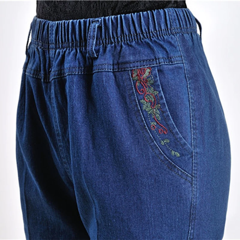 High Waist Jeans Women New Spring Autumn Elastic Waist Denim Trousers Female Winter Flocking Keep Warm Casual Straight Pants