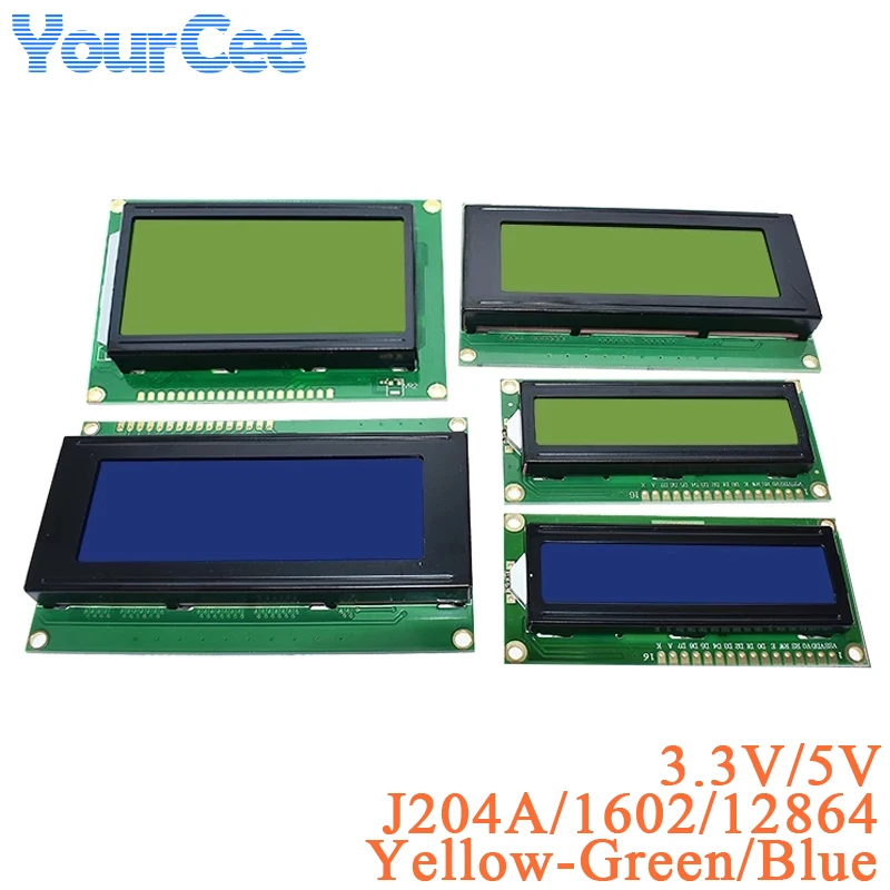 1602 1602A J204A 2004A 12864 12864B 128*64 Modulo Display Schermo Lcd Blu Giallo-Verde Iic/I2C 3.3V/5V Per Arduino