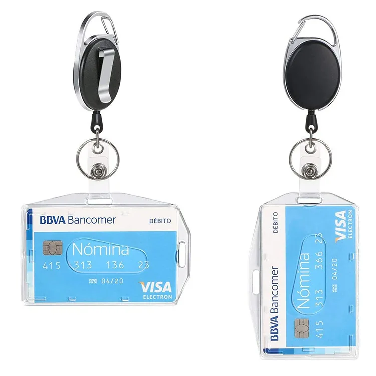 Card Holder Zinc Alloy Retractable Keychain ID Credit Card Sleeve Horizontal and Vertical Dual-purpose Work Permit Covers