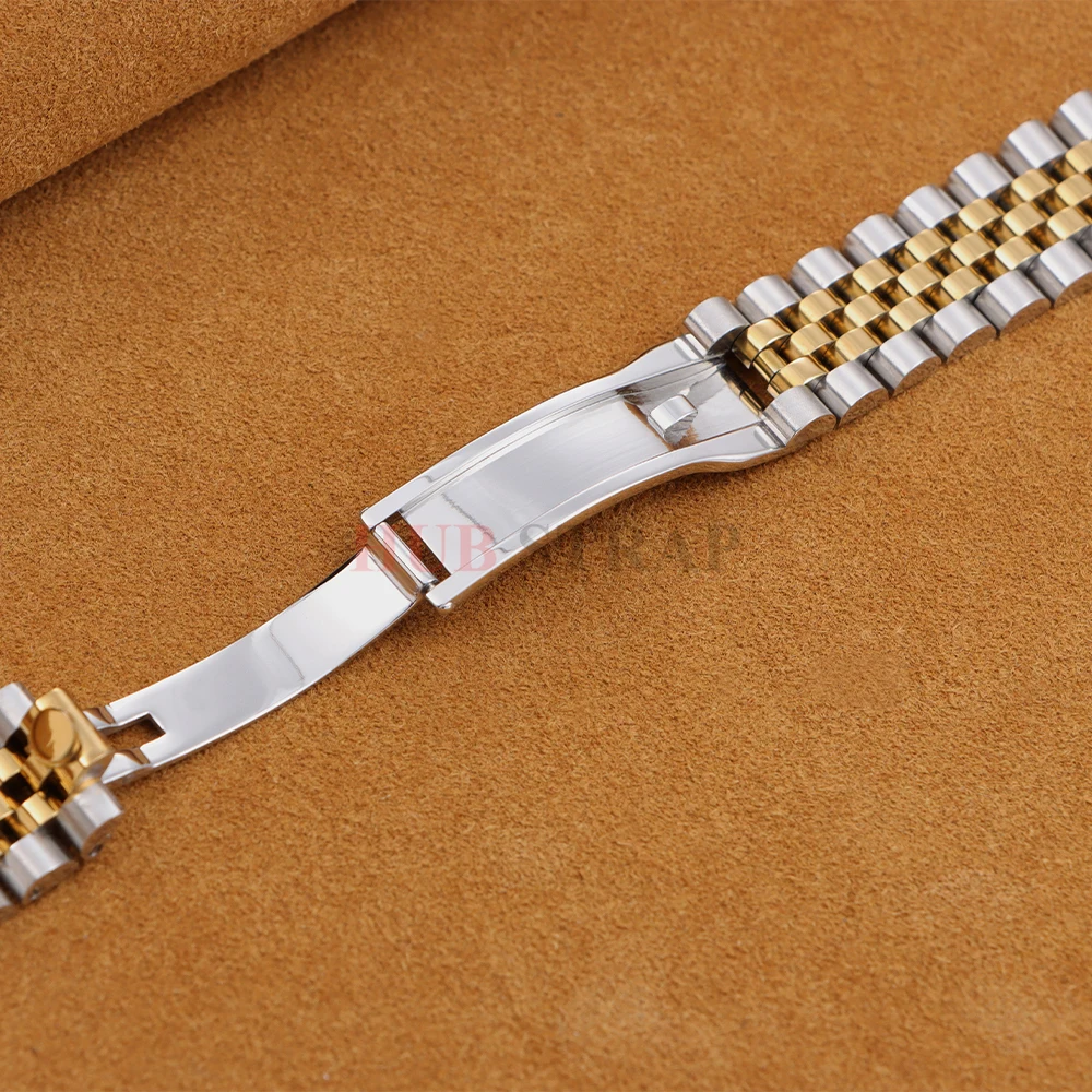 Solid Stainless Steel Curved End Watchband Strap for Jubilee Luxury Watches