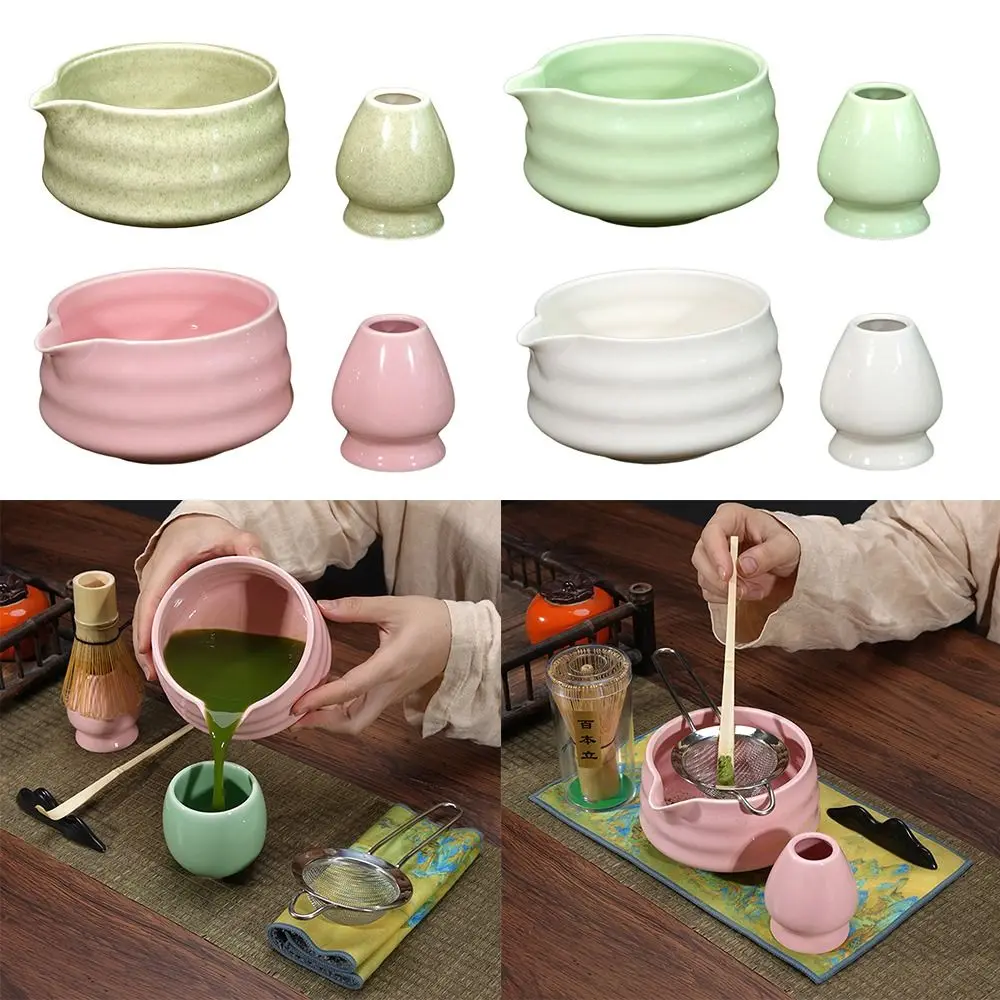 Ceramic Matcha Bowl Large Capacity Smooth Matcha Whisk Stand High Temperature Resistant Tea Salad Soup Bowl