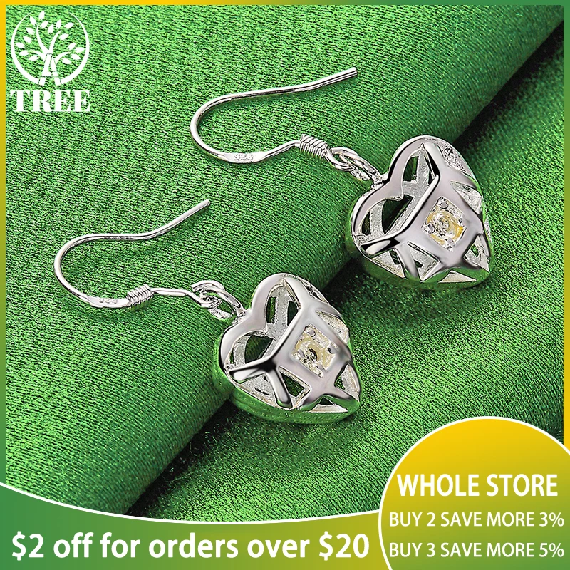 

ALITREE 925 Sterling Silver Heart Zircon Crystal Drop Earrings For Women Party Engagement Wedding Fashion Jewelry Birthday Gifts