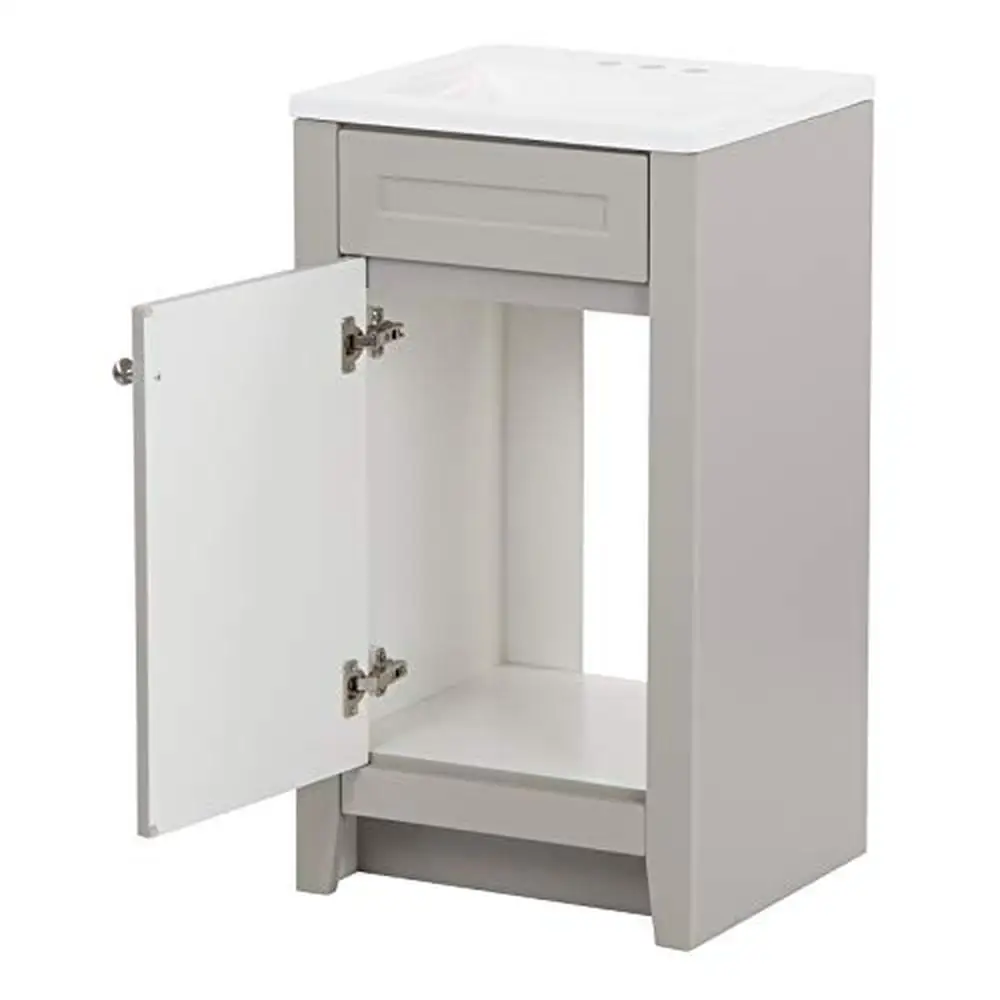 Description Picture 5 of item18" Wyre Bathroom Vanity with White Single Sink Gray Cabinet Shaker Style Door Soft Close Hinges Cultured Marble Top Flexible
