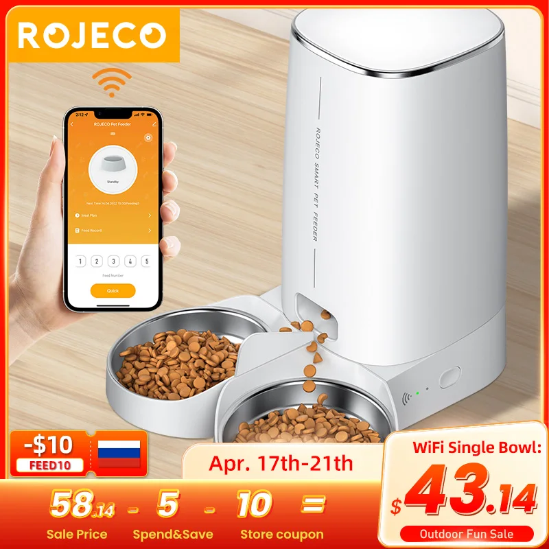  ROJECO Automatic Cat Feeder Pet Smart Cat Food Kibble Dispenser Remote Control WiFi Button Auto Feeder For Cats Dog Accessories 