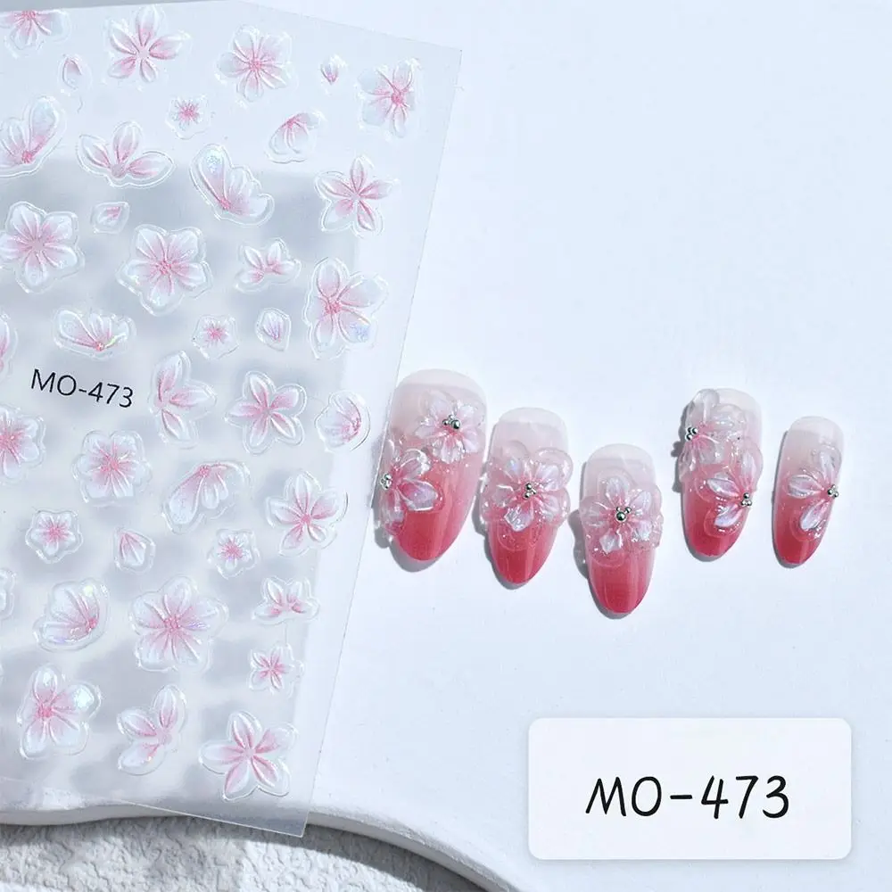 Embossed Design 3D Flower Stickers Elegant Style Simple Floral Floral Nail Sliders White Flower Adhesive Accessories