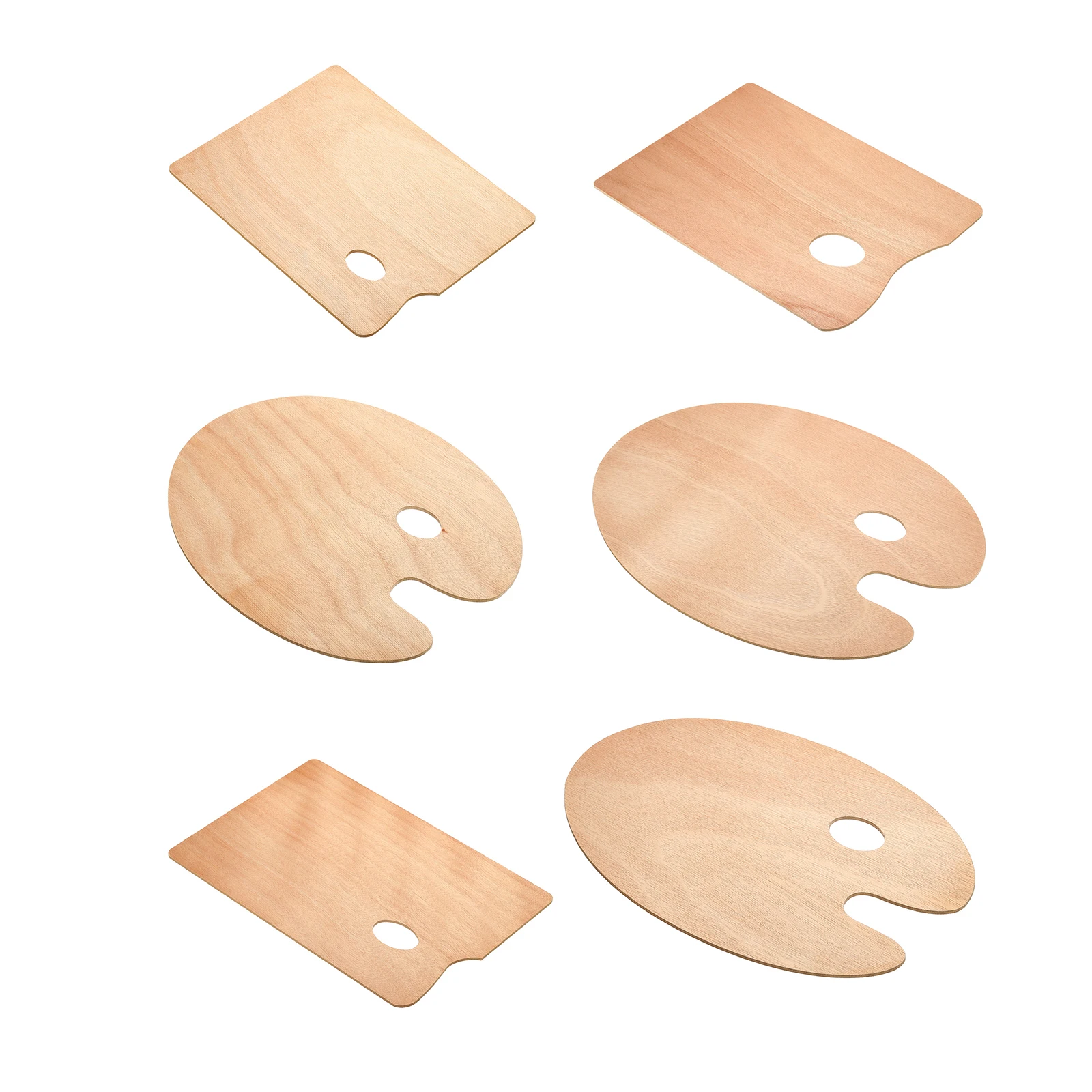 2Pc Wooden Paint Palette with Thumb Hole Wood Painting Palette Color Mixing Oval Square Oil Paint Tray Palette Watercolor Pallet