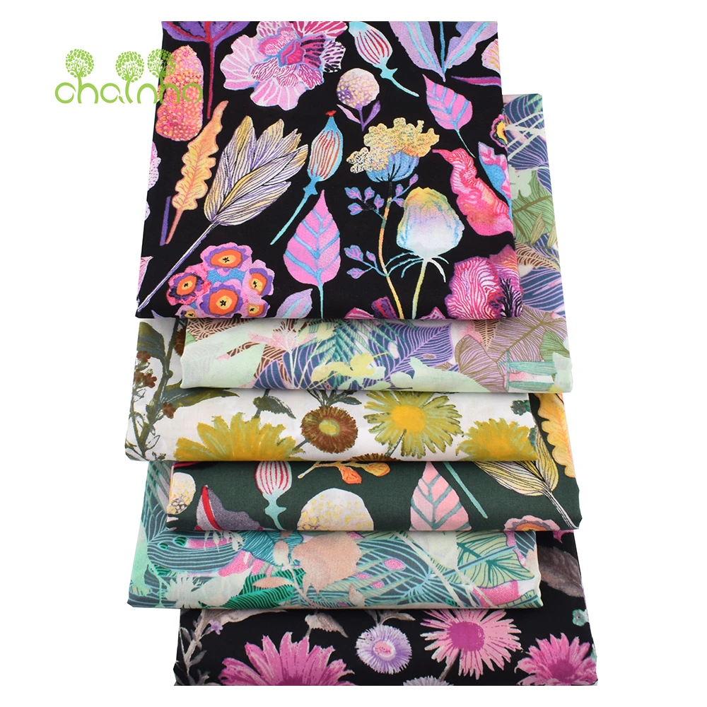 Chainho,Floral Printed Plain Cotton Fabric,50S 90*88,DIY Sewing Quilting Poplin Material For Baby Children's Shirts,Skirts,Dress