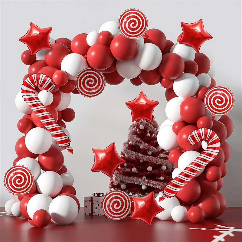 

Red White Balloon Garland Arch Kit Christmas Gift Box Candy Cane Balloons for Navidad 2022 New Year Xmas Party Home Decorations