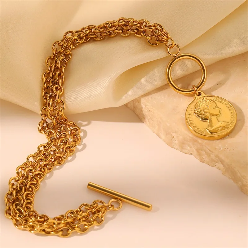 GANPUP 316L Edelstahl Porträt Münze Charms Armband Für Frauen Männer Textur Wasserdicht OT Verschluss Handgelenk Kette Schmuck Geschenk – Detail 6
