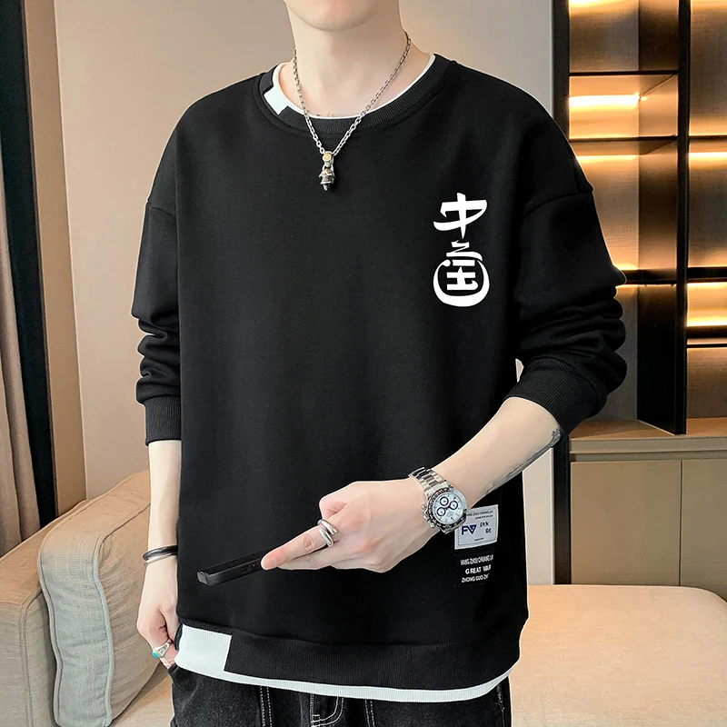 Spring Autumn Elegant Fashion Harajuku Slim Fit Ropa Hombre Loose Casual All Match T-shirts O Neck Insert Long Sleeve Sweatshirt