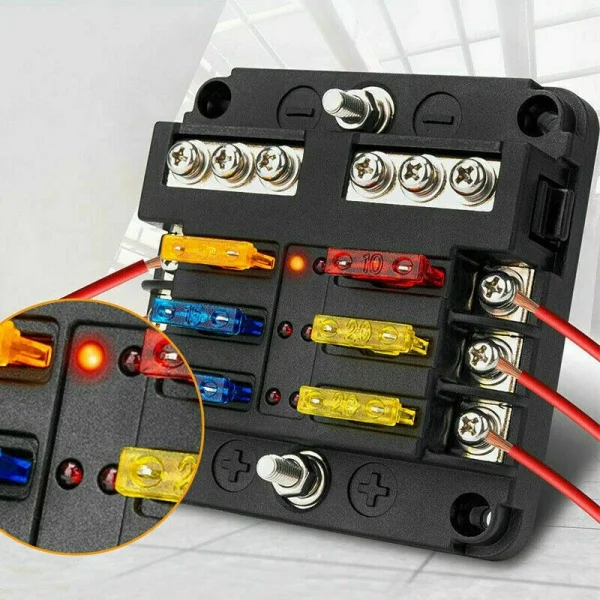 LED 표시기 포함 6 방향 방수 퓨즈 블록, 네거티브 해양 퓨즈 박스 포함, DC 12 V, 24V 자동차 보트 RV 트럭용, 12 회로