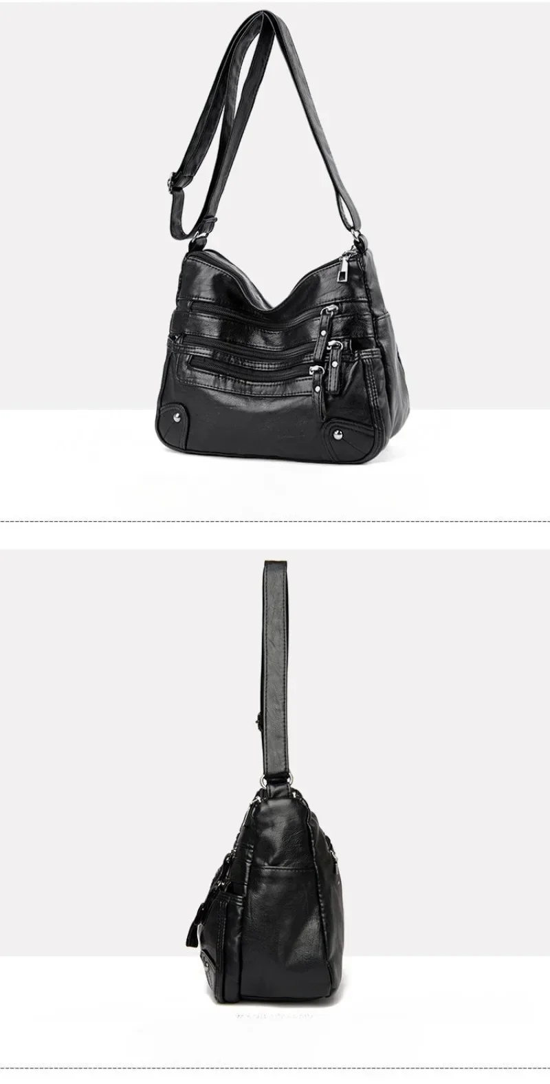 Soft Leather Shoulder Bag - Women's Crossbody Double Layered Large Capacity Tote