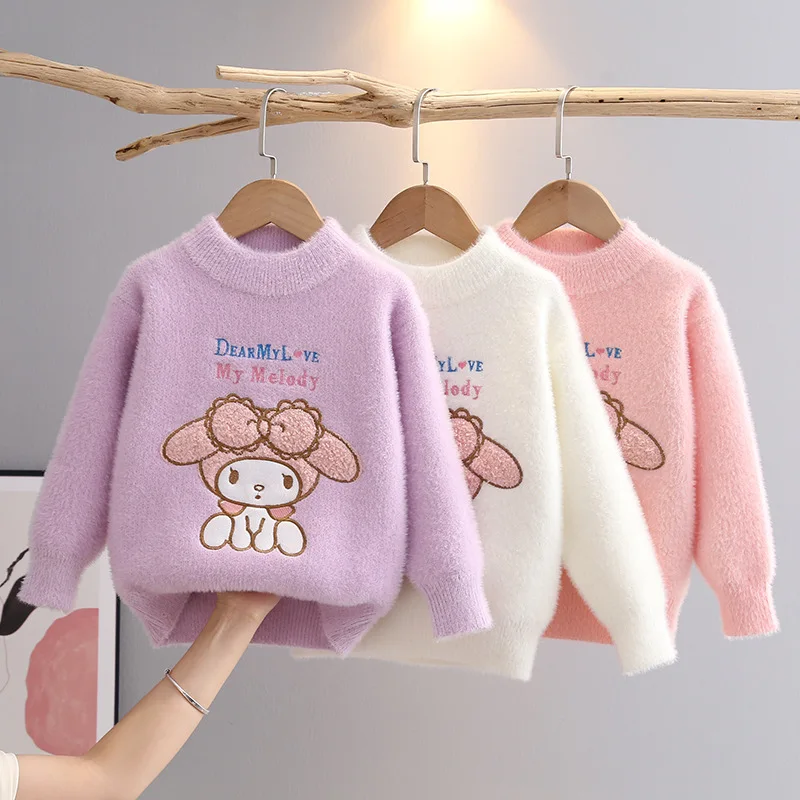 

Kawaii Sanrio Mymelody Pachacco Cinnamoroll Cute Cartoon Girl's Sweater Autumn Winter New Round Neck Knitted Bottoming Shirt