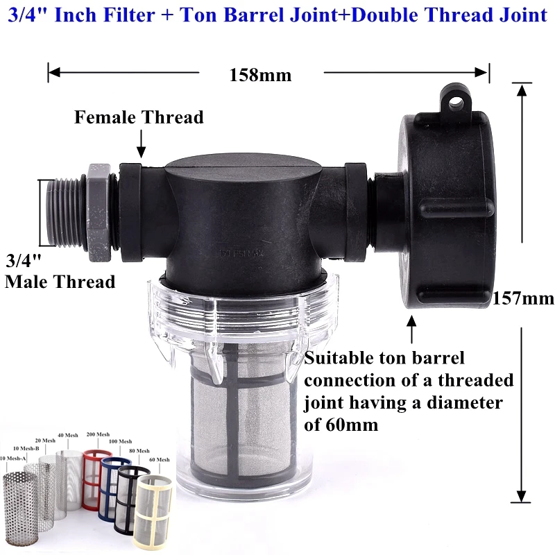 1/2 3/4 Inch Watering Irrigation Filter For IBC Ton Barrel Filter Ton Barrel Joint Garden Hose Connector Aquarium Pump Strainer 