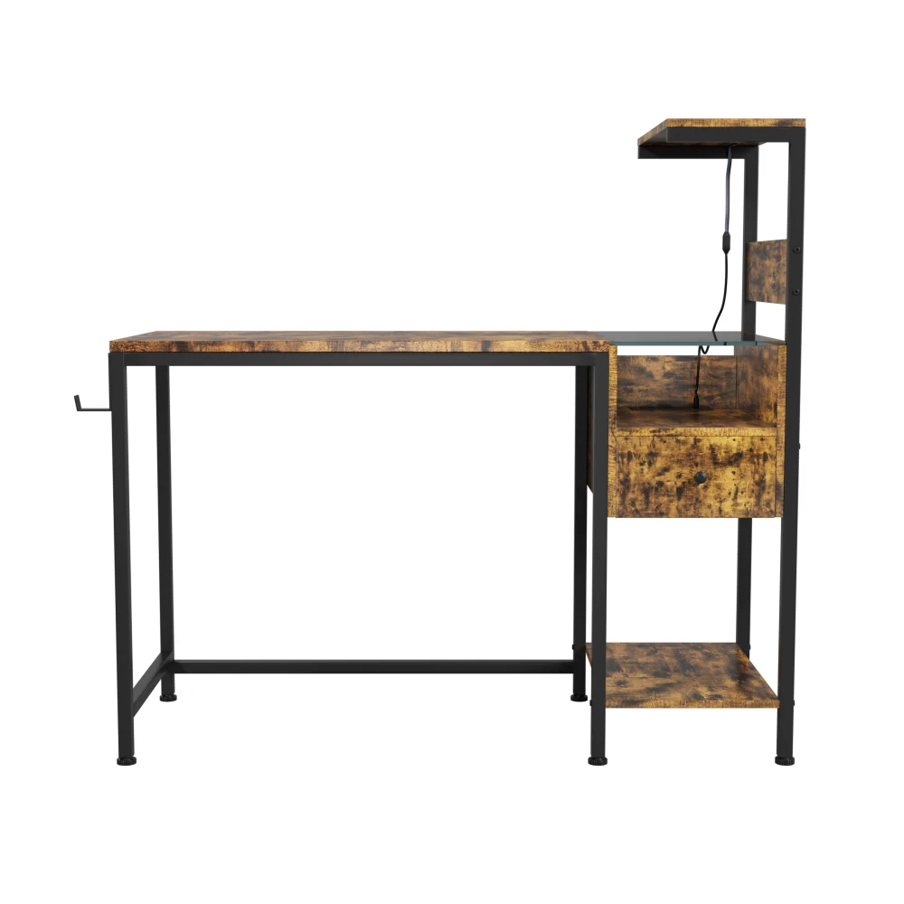 Computer Desk with Power Outlet &  Shelves, Study Writing Table with USB Ports Charging Station, PC Desk Workstation for  Office 6