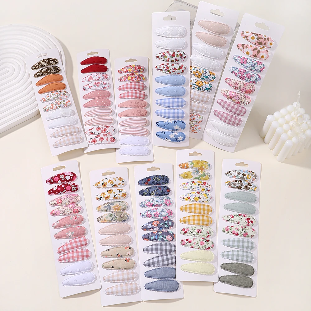 Hair Accessories 10Pcs/Lot Newborn Print Cotton Hair Bow Alloy Snap Clips Set Fabric Plaid Hairpins Girls Kids Headwear Baby Hair Accessories