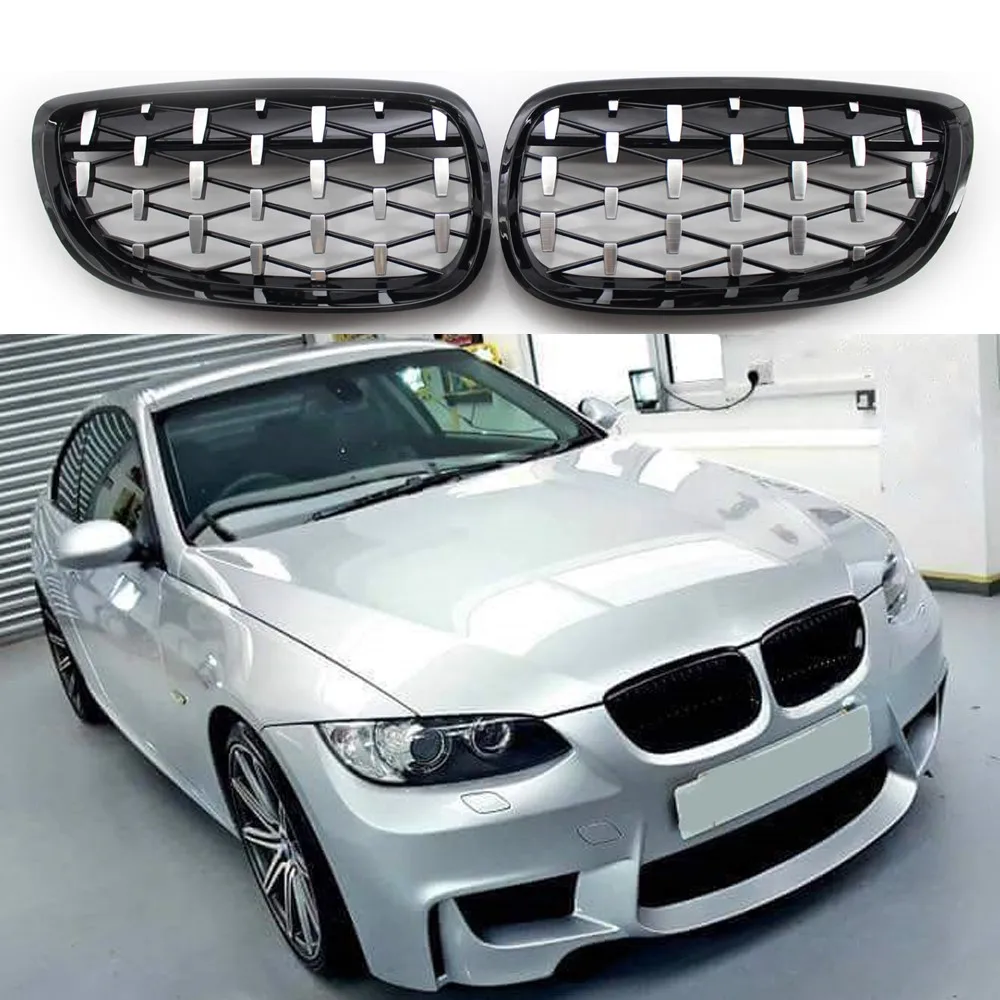 

1 Pair Car Front Hood Grille Diamond Style Meteor Grill For BMW 3 Series E92 E93 Coupe 2006-2009 Black Chrome Chrome Gloss Black