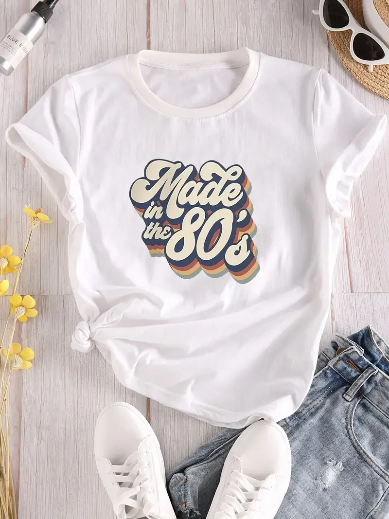 

Made in the 80's Letter Vintage T-shirt Fun Street Retro Women's T-shirt Fashion Casual Summer Top 2024 New Harajuku