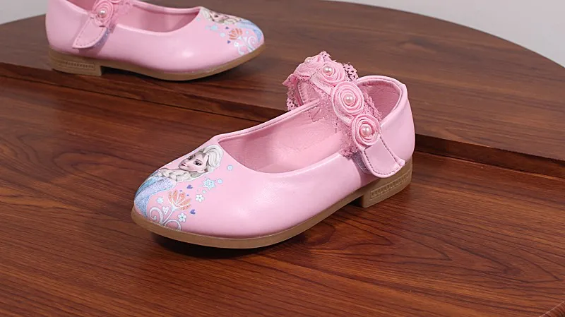 Disney New Kids Elsa Casual Shoes girls Frozen Princess Pink Soft Shoes Children's Cartoon pearl Leather Shoes Size 26-35 child shoes girl