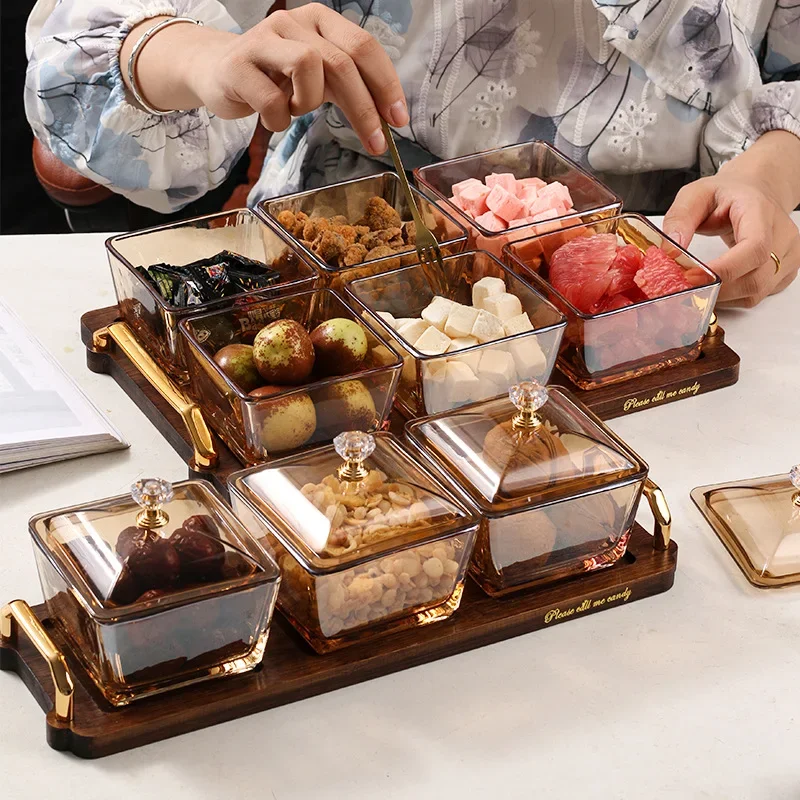 Household Dried Fruit Plate KTV Glass Fruit Tray Creative Pane Dried Dish Dim Sum Candy Box Snacks Placed on The Plate