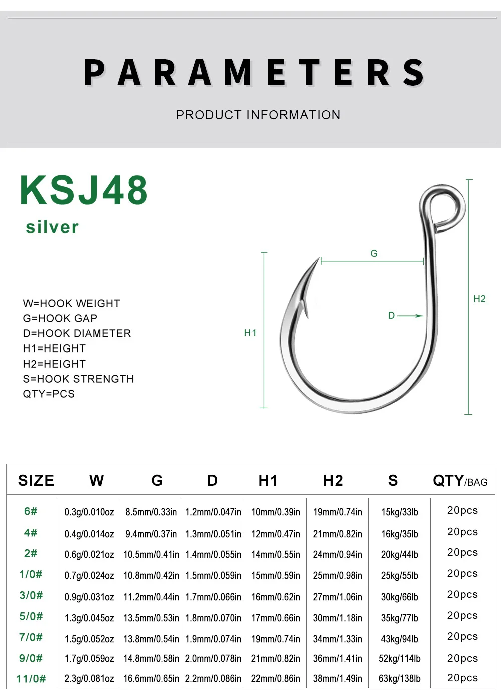 PROBEROS 20PCS Angeln Jigging Haken Karpfen Auge Wurm Stacheldraht Inline Haken Salzwasser High Carbon Stahl Angeln Zubehör – Detail 5