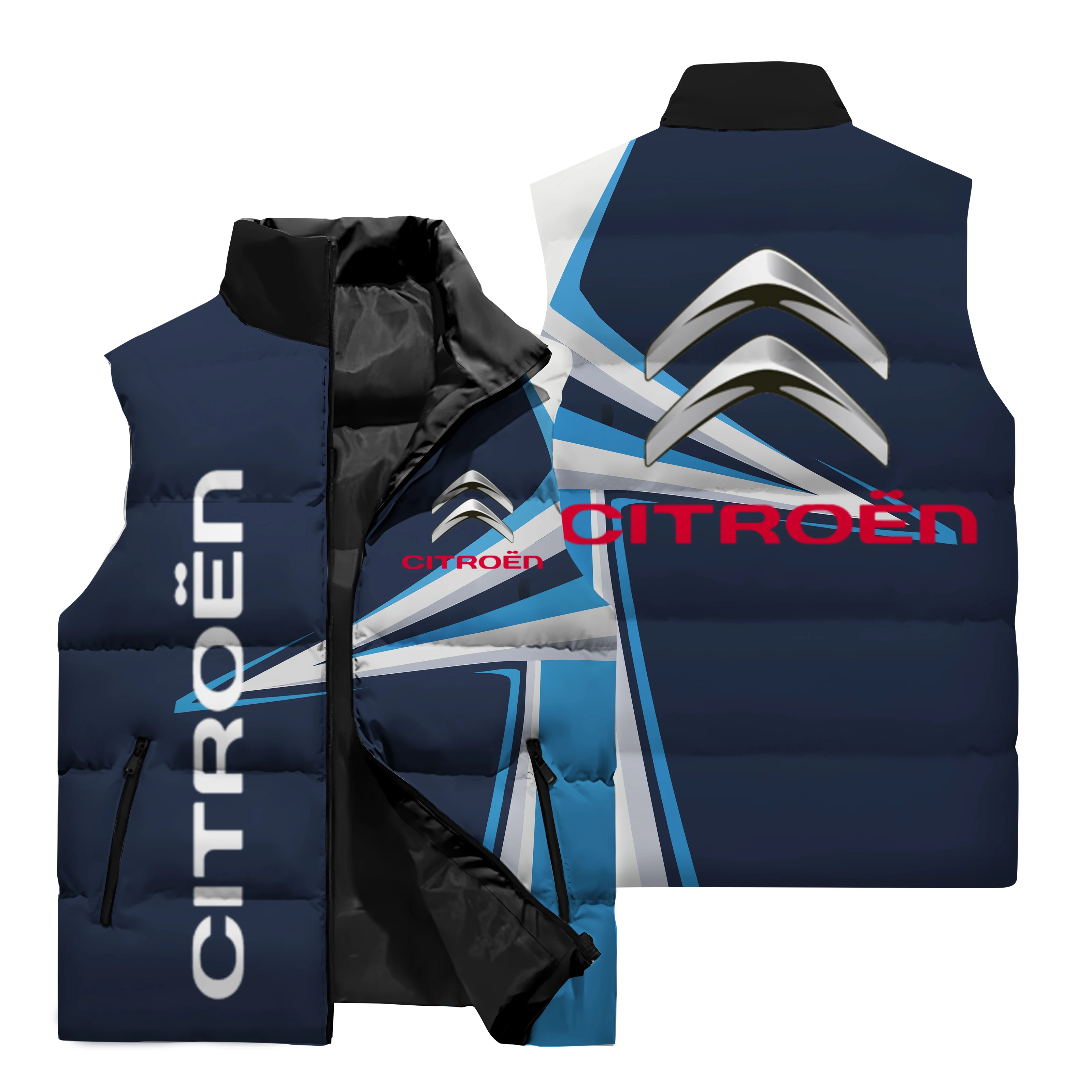thumbnail image 5 of Chaqueta sin mangas con estampado del logotipo del automóvil Citroën en 3D para hombre, para exteriores, compras en la calle, deportes, cuello alto, bolsillo, cremallera, chaqueta, chaleco, 5 of 5