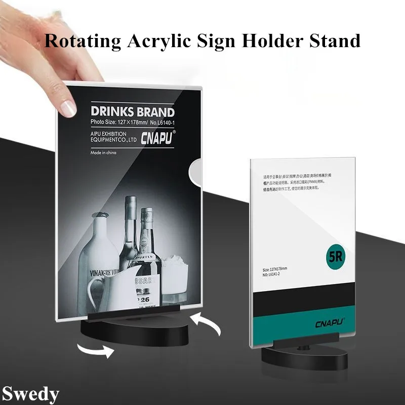

A5 148x210mm Rotating Acrylic Sign Holder Display Stand Table Number Restaurant Menu Paper Price Display Frame