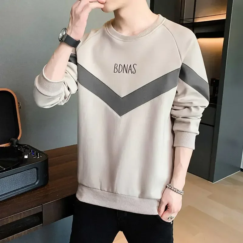 Sudadera para hombre, sin capucha, ropa masculina, jersey gráfico bordado, camiseta azul de una pieza, cálida, nueva, en overfit simple S