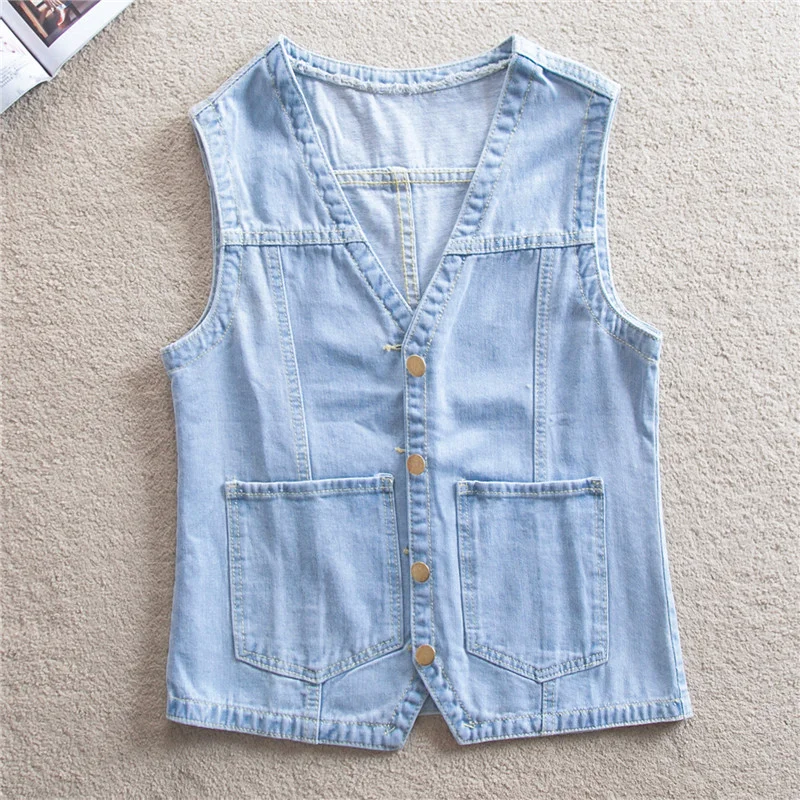 

6xl 2023 New Spring Autumn Women Denim Casual Waistcoat Korean Short Denim Vests Jeans Jacket White Sleeveless Cardigans Coat