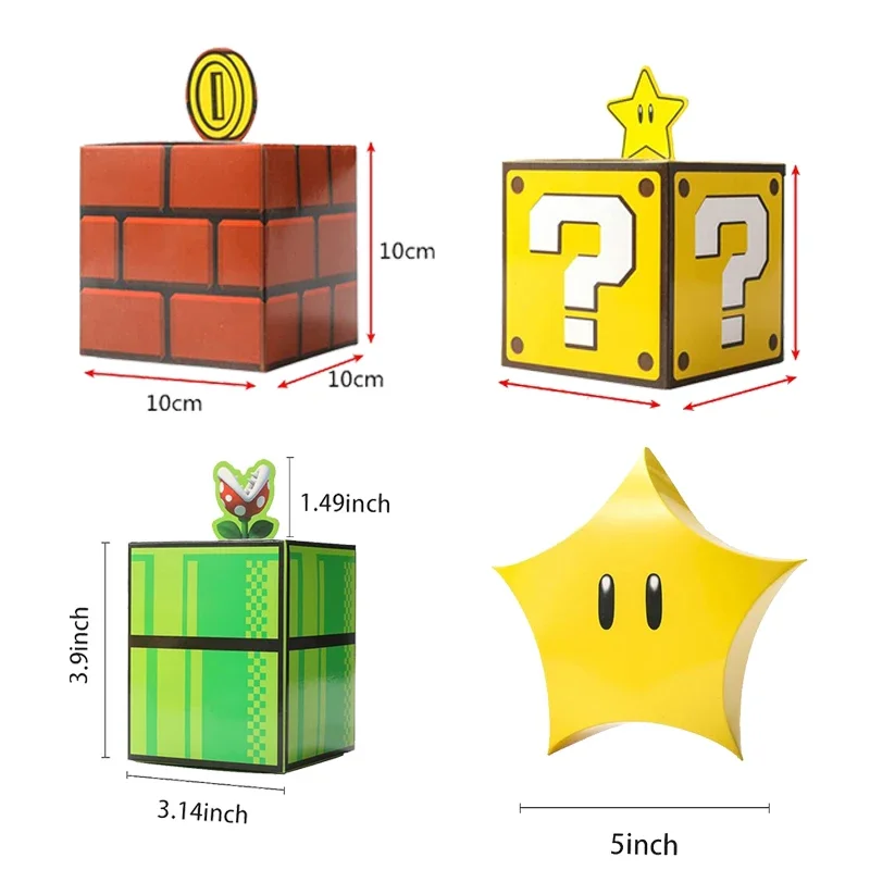 1-40PCS Game Themed Candy Boxes Birthday Party Gift Bags Hospitality Boxes Brick Pipe Pentagram Home Party Decorations