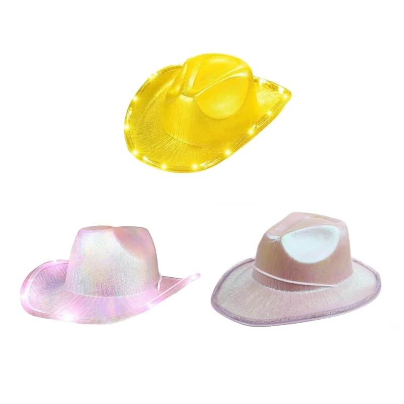 

Bride Cowgirl Hat for Wedding Party Illuminated Decors LED Light up Cowgirls Hat for Spring Summer Outdoor Sunproof