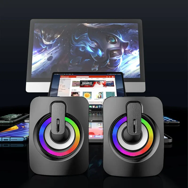 컴퓨터 스피커 PC 사운드 박스, HIFI 스테레오 마이크, USB 유선, 데스크탑 컴퓨터용 LED 조명 포함