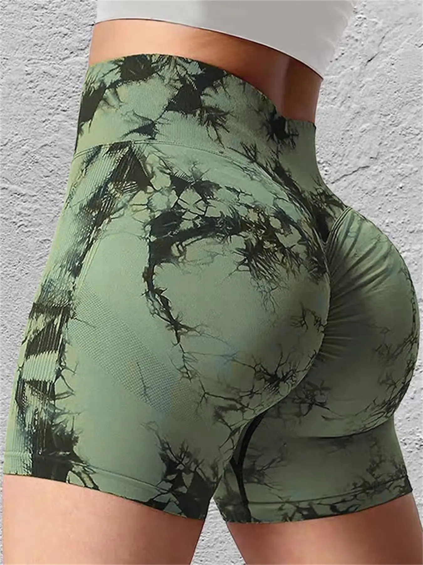 Damen-Sportshorts mit Batik-Print und geraffter Taille, lässige, bequeme, atmungsaktive, nahtlose Skinny-Shorts für Yoga, Fitness-Workout – Detail 28