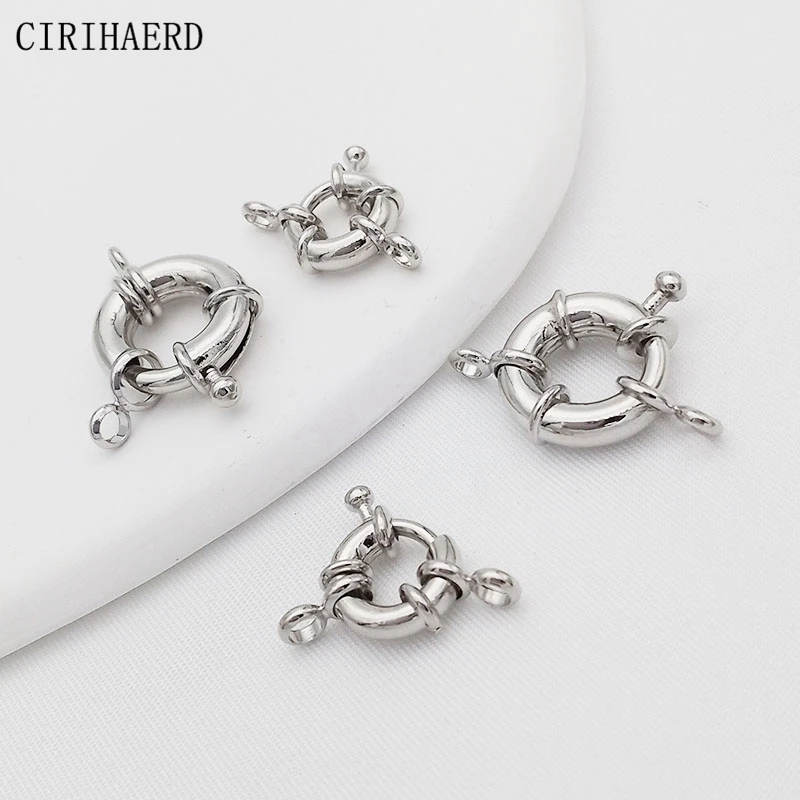 DIY 쥬얼리 액세서리, 스티어링 휠 스프링 걸쇠, 14K 골드/로듐 라운드 버클, 팔찌 목걸이 연결 걸쇠