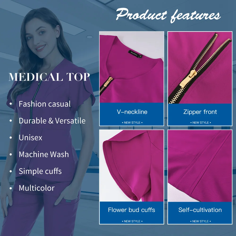 Beauty Salon Workwear Women Short Sleeved Spa Uniforms Dentist Healthcare Nurse Scrubs Tops Medical Doctor Scrub Working Clothes medical scrubs