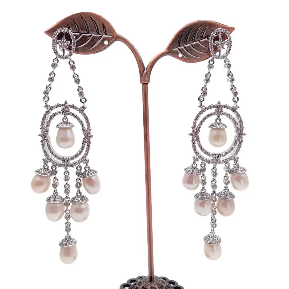 

Y.YING Cultured White Rice Pearl Teardrop Dangle Stud Earrings Women Jewelery Accessories