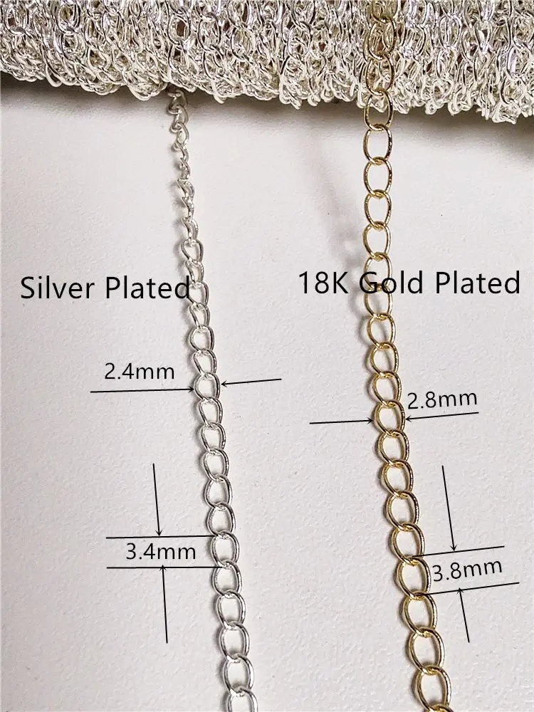 FUWO Wholesale 10Meter/Lot Brass Extension Chain,High Quality Golden Plated Anti-Tarnish Necklace Accessories 2.8*3.8mm NC007