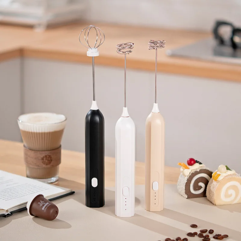 Mini Eggbeater, Milk Coffee Blender, Handheld Cream Whipper, 3-speed Rechargeable Latte Cappuccino Beverage Blender 1