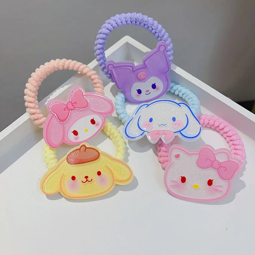 Kawaii Cartoon Sanrio Elastic Hair Rope Kuromi My Melody Cinnamoroll Hair Rubber Band Cute Hair Accessories for Girls 2