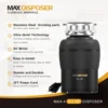 Disposal 3/4 HP for Kitchen sink Quiet with Stopper Power Cord, Easy install, Continuous Feed Food Waste Disposer Stainless Stee 2