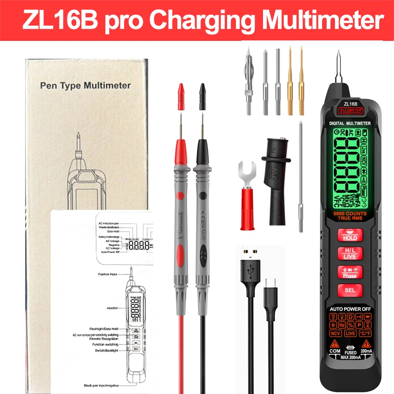 Digital Multimeter ZL16B Rechargeable True RMS Multifunction High Precision Tester NCV AC/DC Votage Current Resistance Ohm Tool