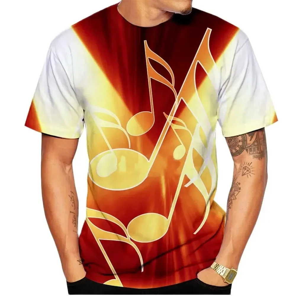 Music Element Pattern T-Shirt Men Fashion Men's Clothing Summer