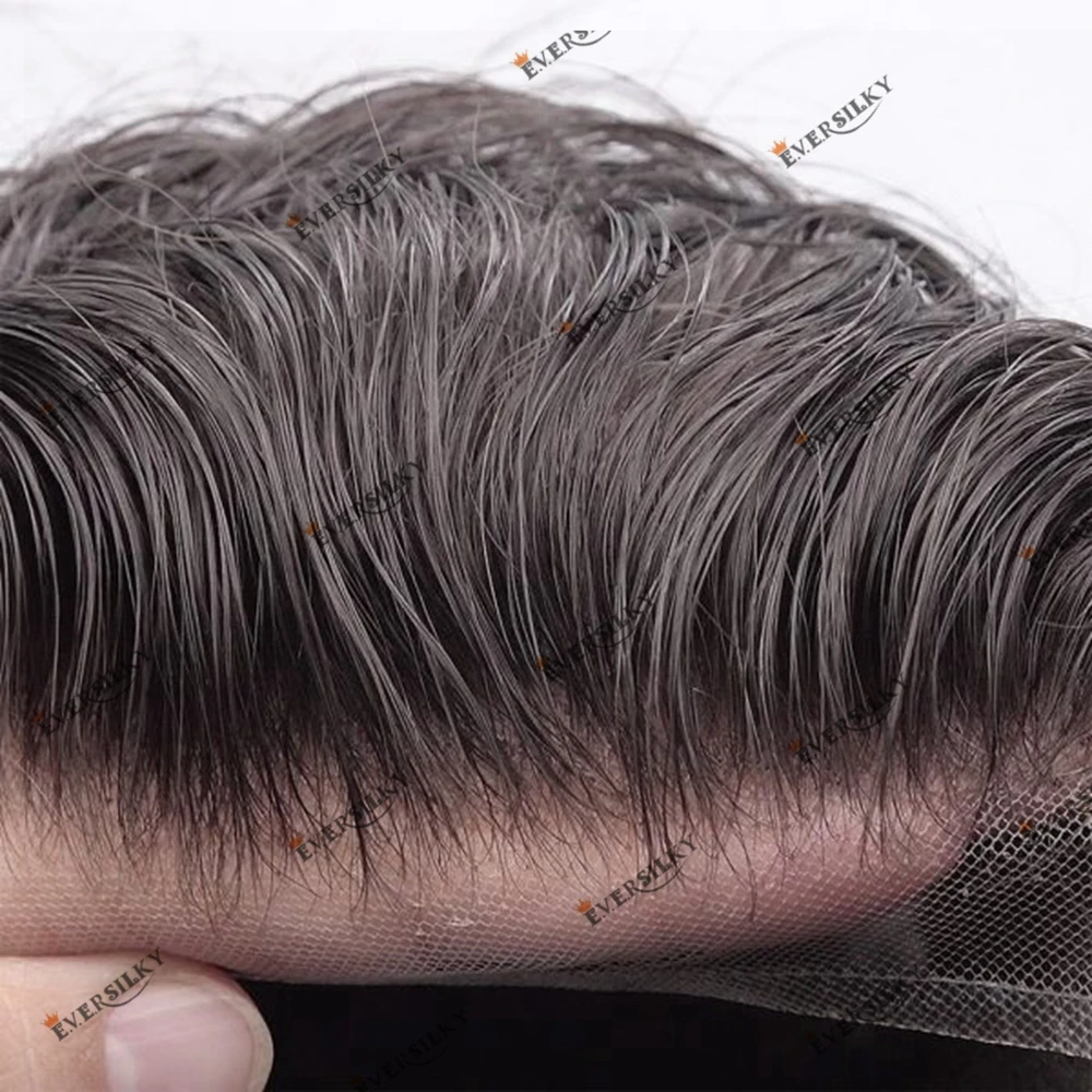 

Breathable Full Lace Virgin Human Hair 1B# 1# Stock Men's Toupee Wholesale Handtied Hair Replacement System Natural Hairline
