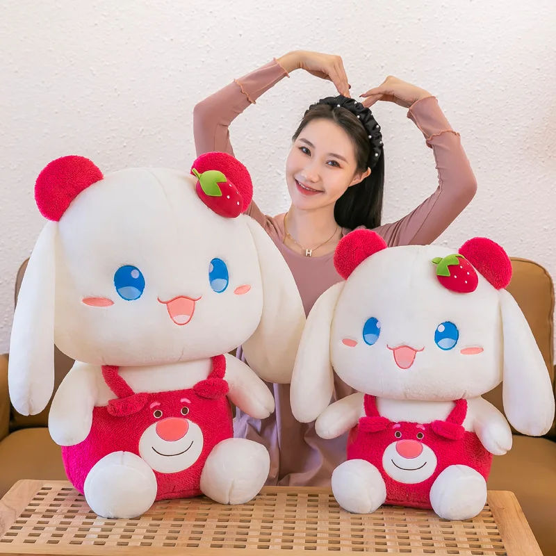 딸기 귀여운 토끼 인형, 귀여운 딸기 토끼 봉제 장난감, 큰 귀 토끼 인형, 시나모롤 작은 토끼 천 인형