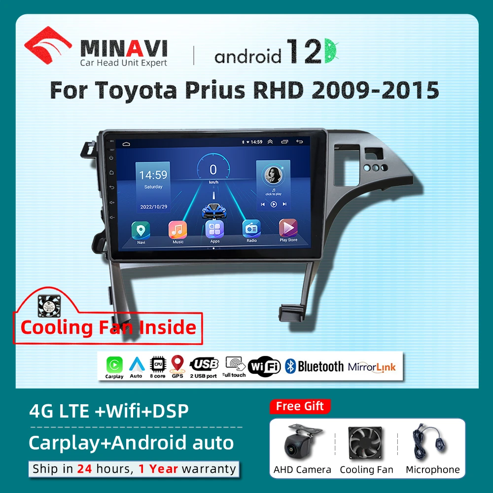 

10" Android Player For Toyota Prius XW30 2009 2010 2011 2012 2013-2015 RHD Carplay Car Head Unit Radio Stereo Multimedia DVD GPS