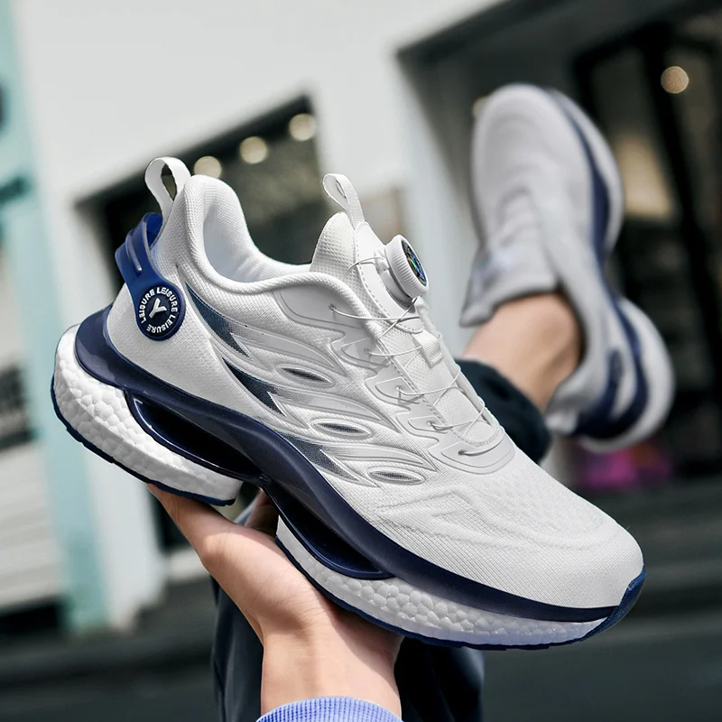 Men's Rotary Buckle Sports Casual Thick Soled Running Shoes Outdoor Sneakers