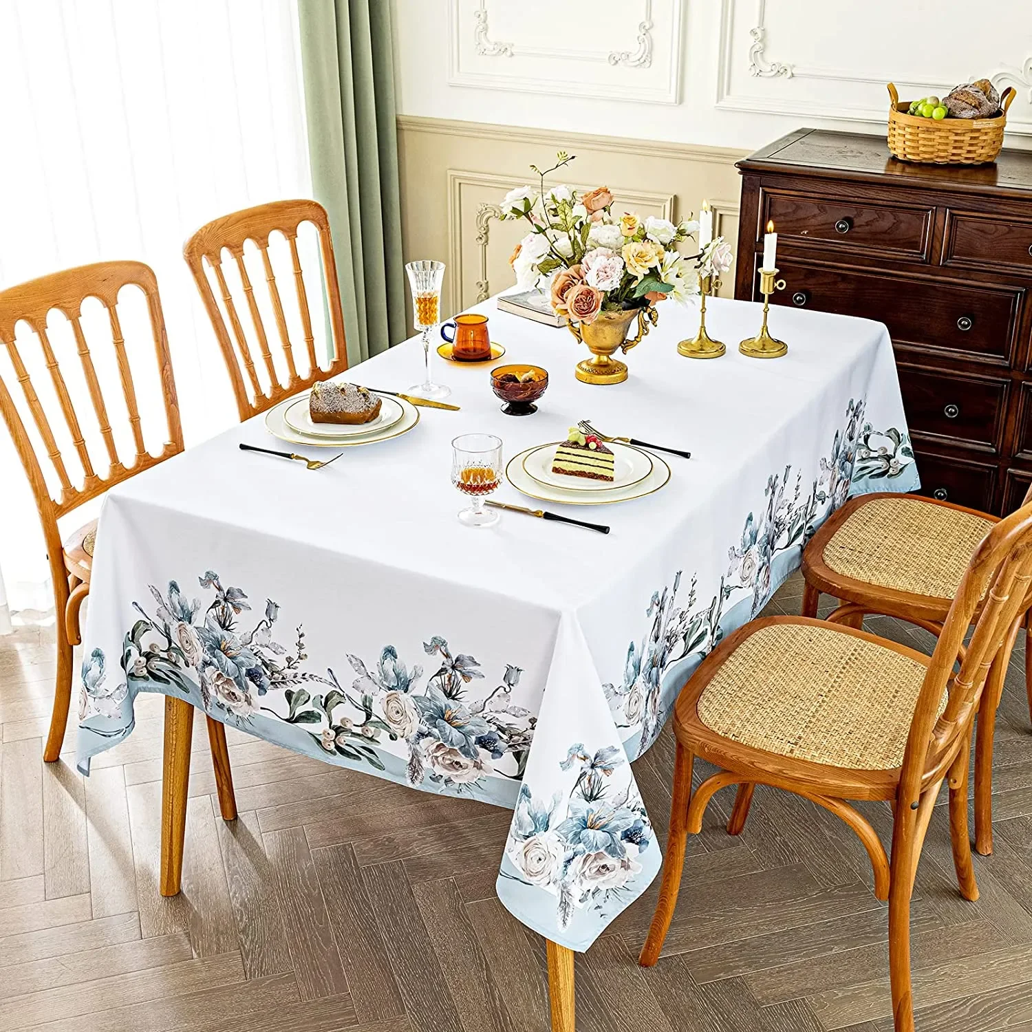 SimpleStyleRectangularTableclothFloralPatternPrintedTablecloth